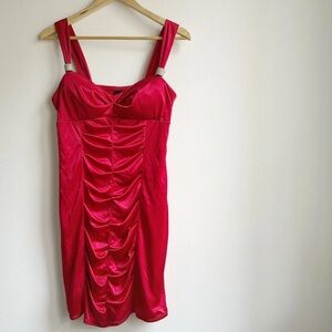 Y2K Red Ruched Bodycon Party Dress Love Tease Medium